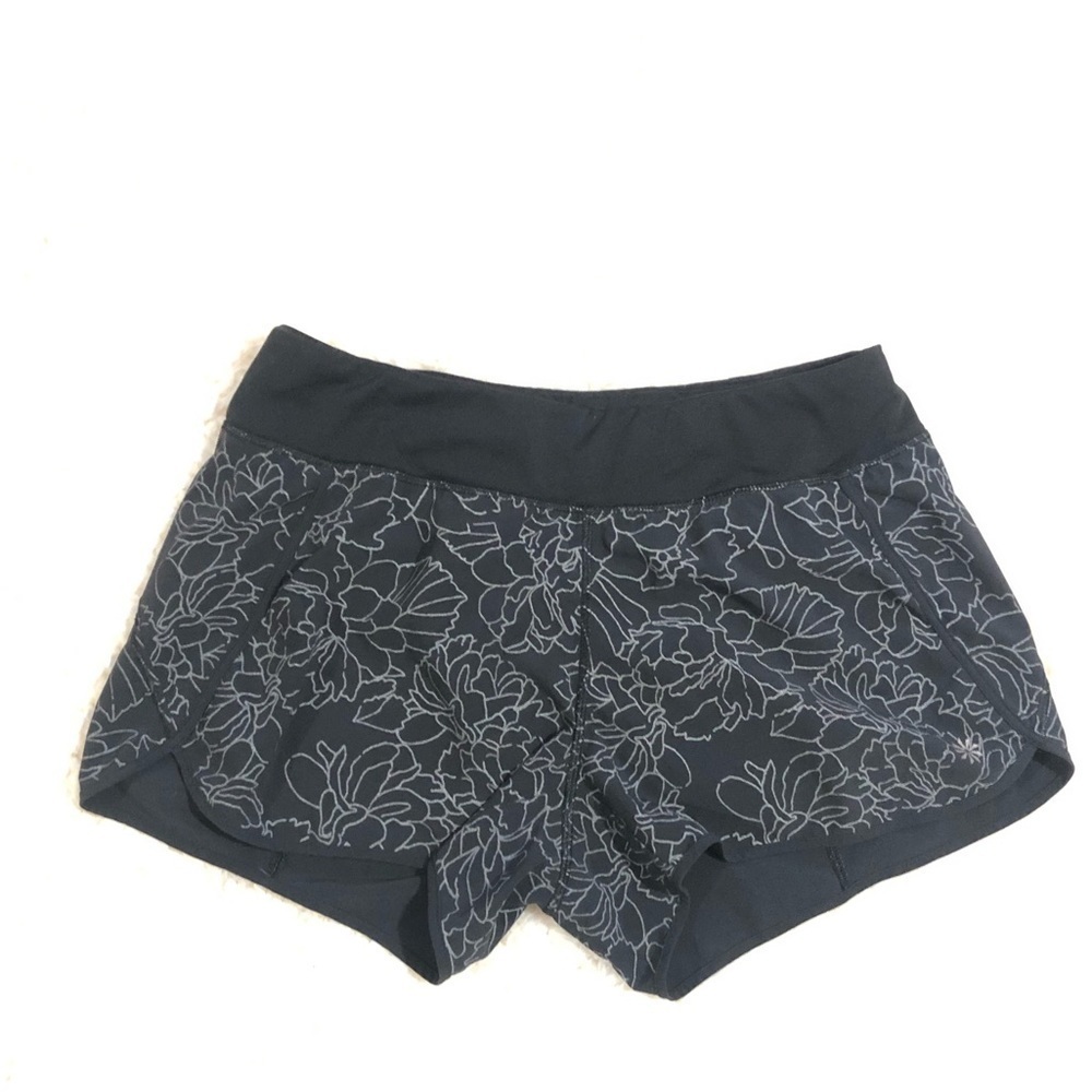 Athleta black floral reflective running shorts women’s size S - Picture 2 of 6